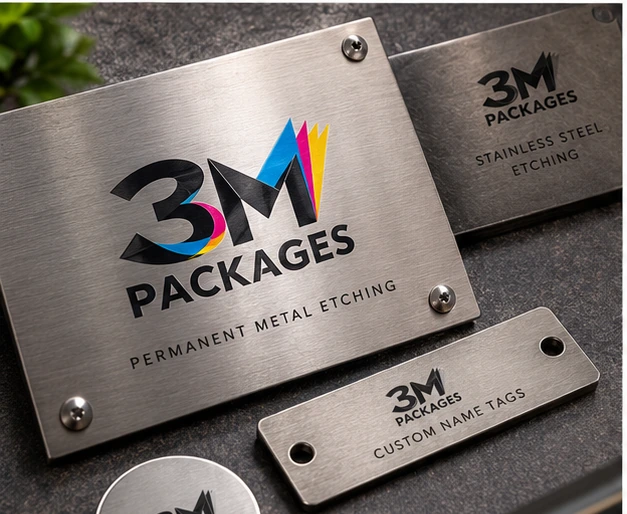 Metal etching on iron plates and name tags by 3M Packages in Karachi